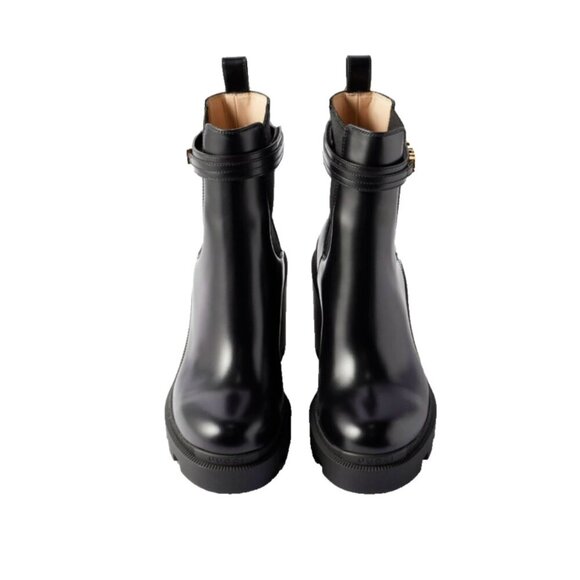 Gucci Trip Ankle Logo Plaque Boots Womens 41.5 11.5 Black Leather Chelsea Combat - Picture 8 of 15